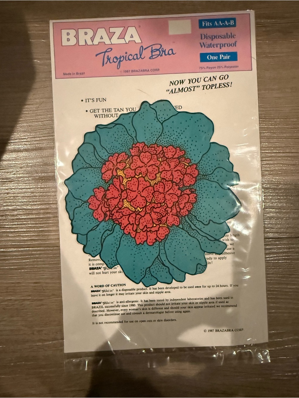 Braza 80s Adhesive Bra - Disposable Waterproof Bra - Teal & Coral tropical